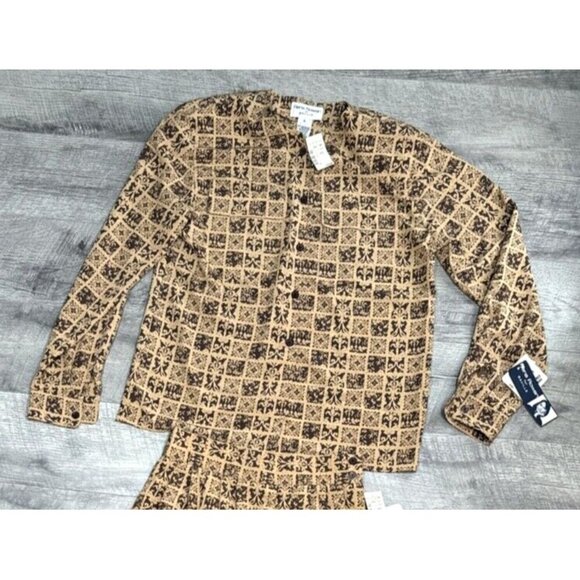 Rena Rowan Skirt 2 Piece Set Womens 10 Tan Button Blouse Pleated Pockets 90s NWT - Picture 12 of 12